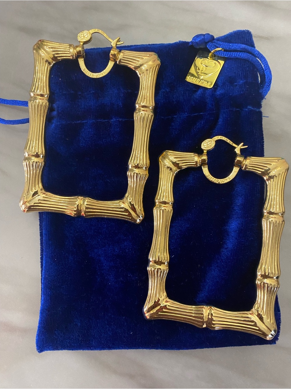 Genuine Gold Bamboo Style Earrings.